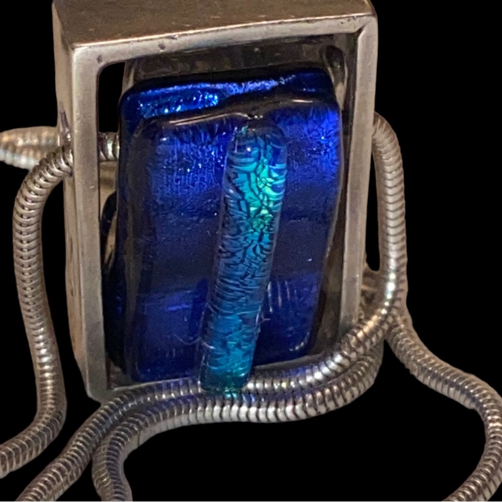 Artisan Made Sterling Frame With Kinetic Dichroic Glass Pendant 925 Snake Chain